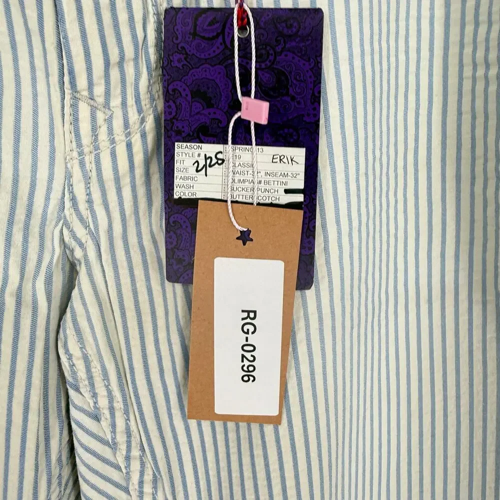 Robert Graham Men's Casual Pants Seersucker Blue White Stripe 32
